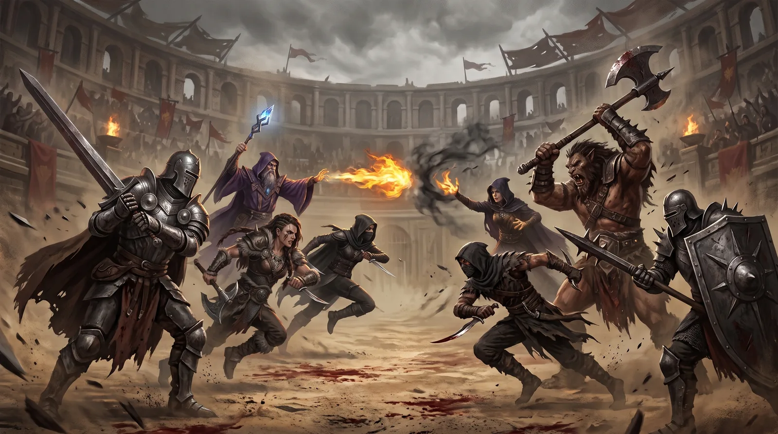 Rival warbands clash in a fantasy arena